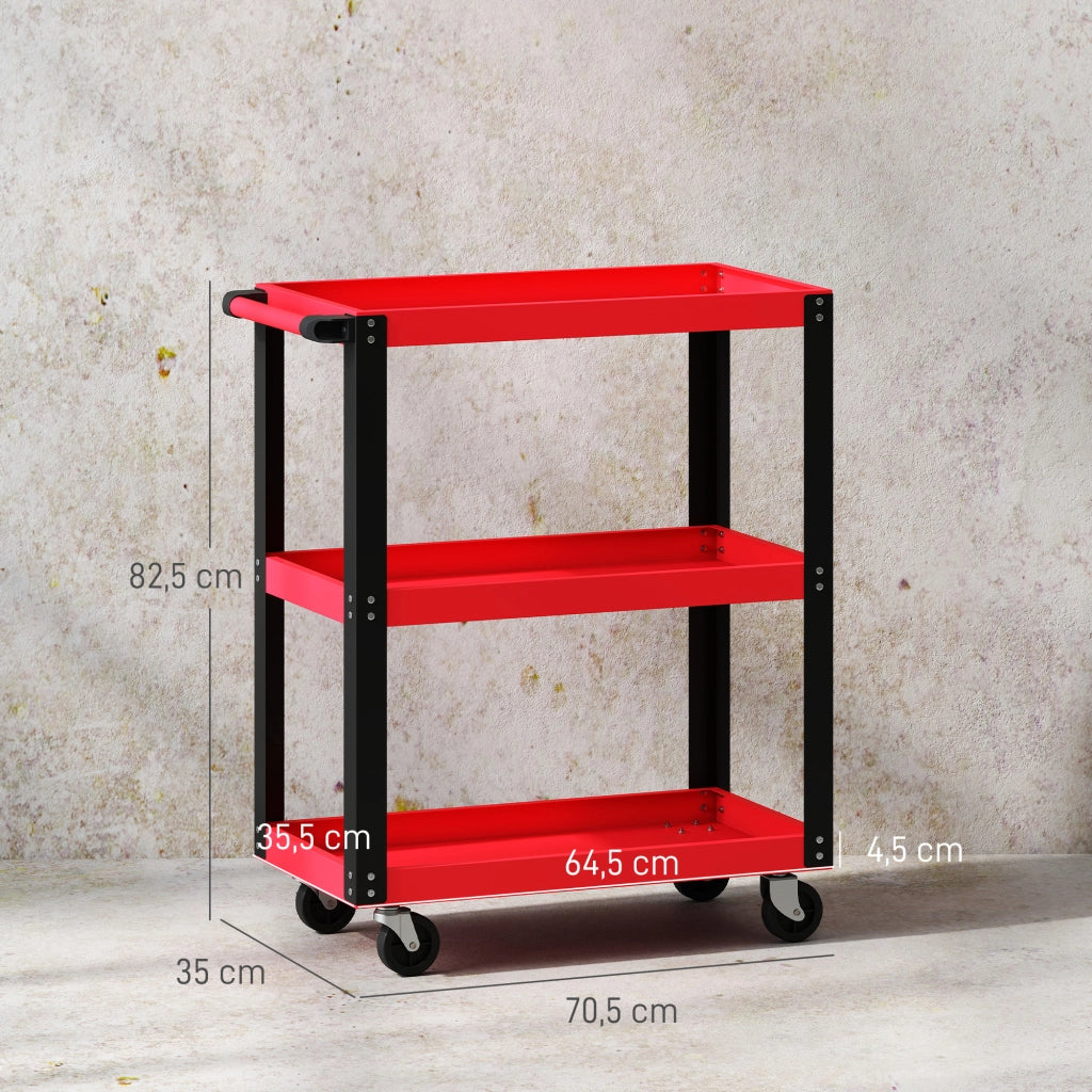 Carrello per Attrezzi con 3 Ripiani e Ruote ¨C zephmum ¨C Rosso e Nero