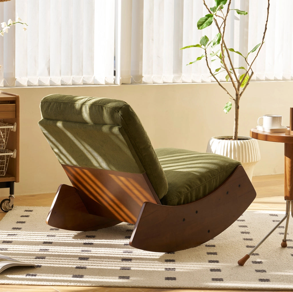 Sedia a dondolo glider in tessuto; struttura in legno; verde