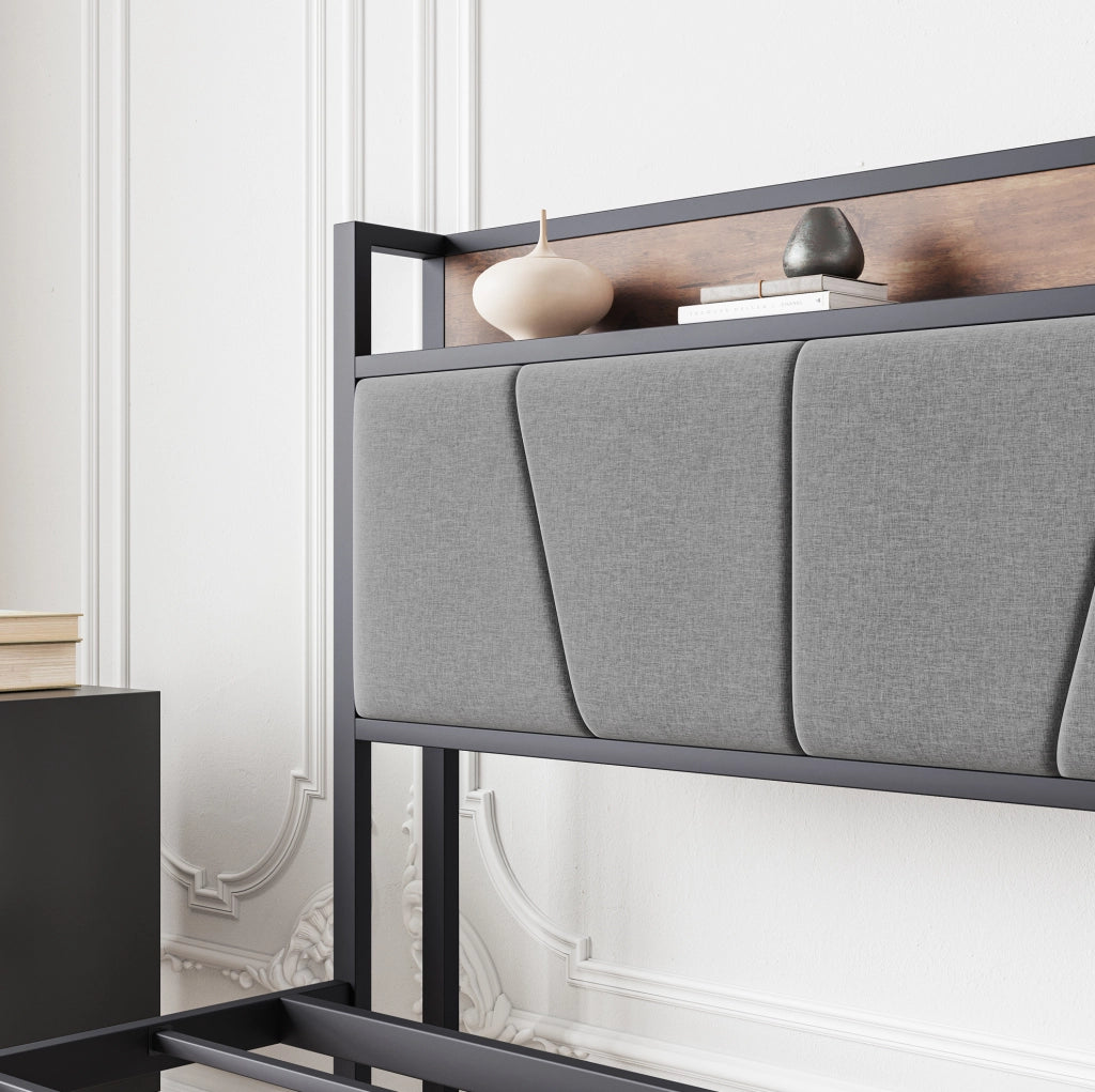 Letto 140x200 cm con LED, testiera contenitore e porte USB