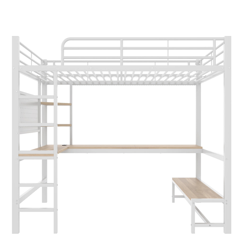 LETTO A CASTELLO 90 x 200 cm con scrivania, metallo e MDF, bianco