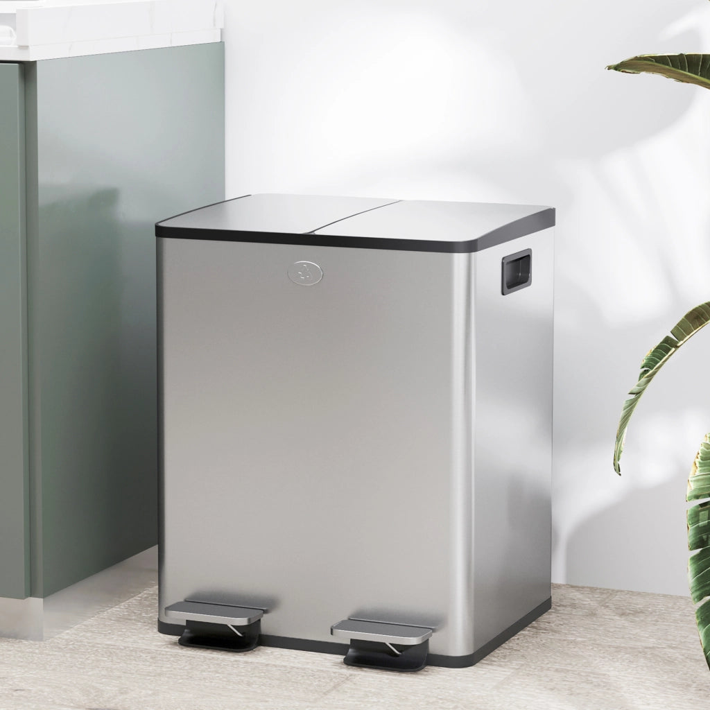 Cestino per rifiuti in acciaio inossidabile con pedale ¨C Minimal ¨C 2x20L colore argento