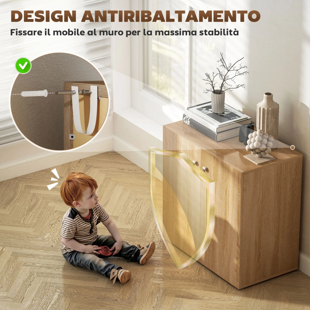 Mobiletto Multiuso a 2 Ante, Mobiletto Soggiorno o Ufficio in Legno con Maniglie in Alluminio, 70x39x70cm