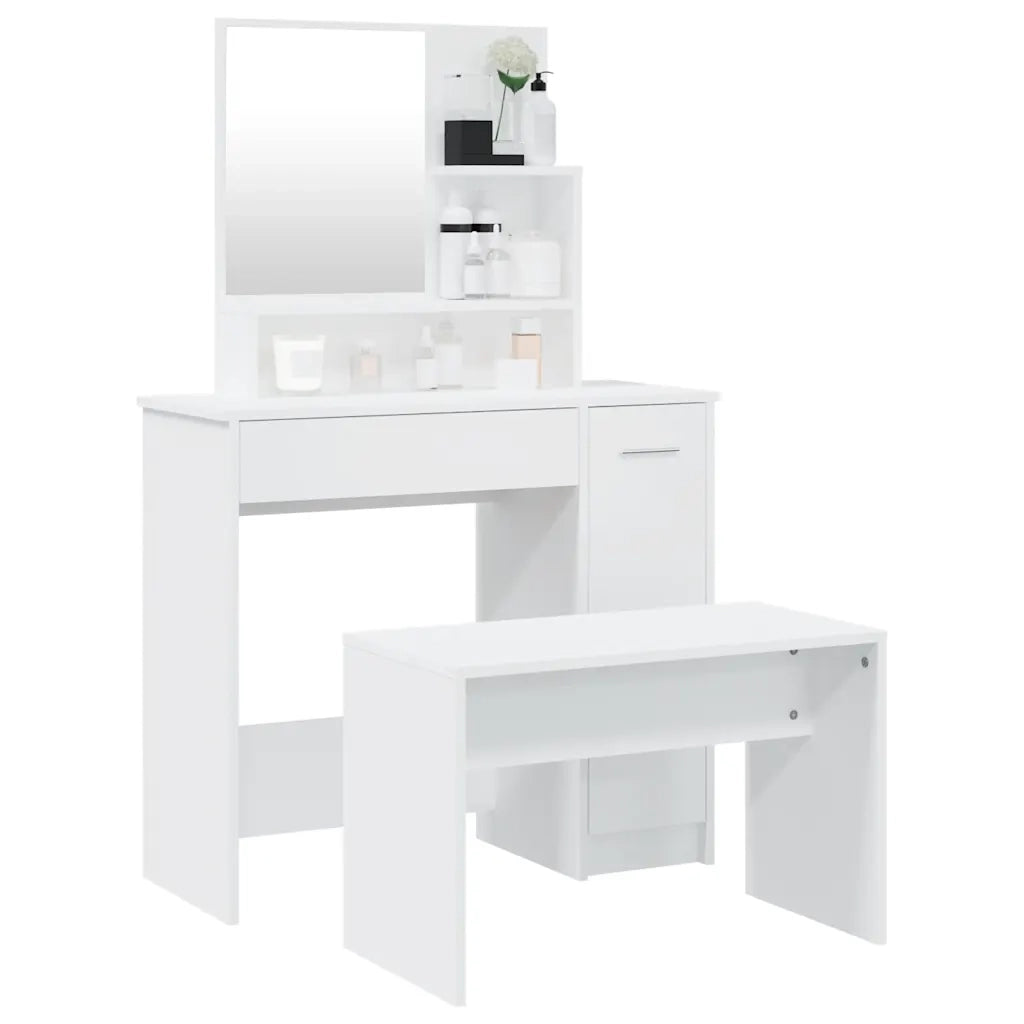 Set Tavolo da Toeletta | Tavolo da Trucco Bianco 86,5x35x136 cm
