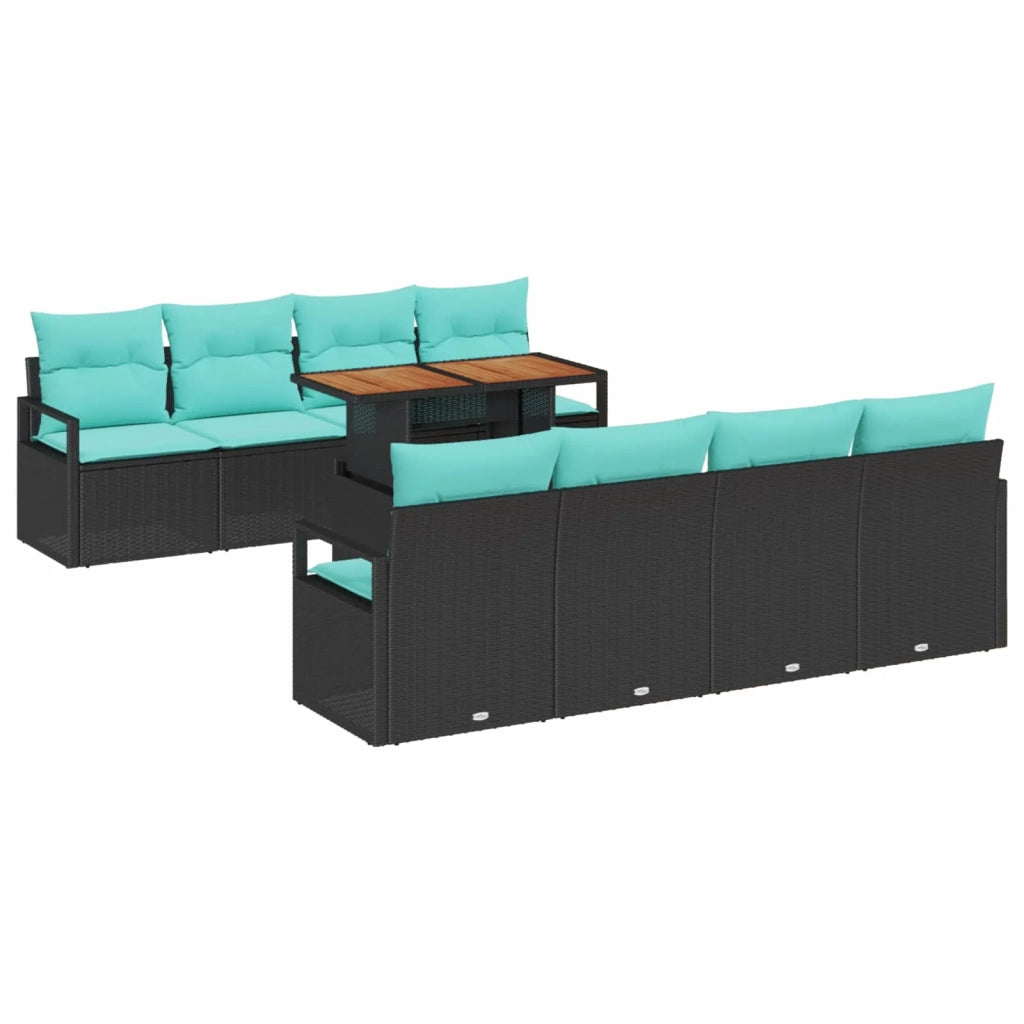Set Divano da Giardino con cuscino 9 pcs Nero e Verde acqua 3349689