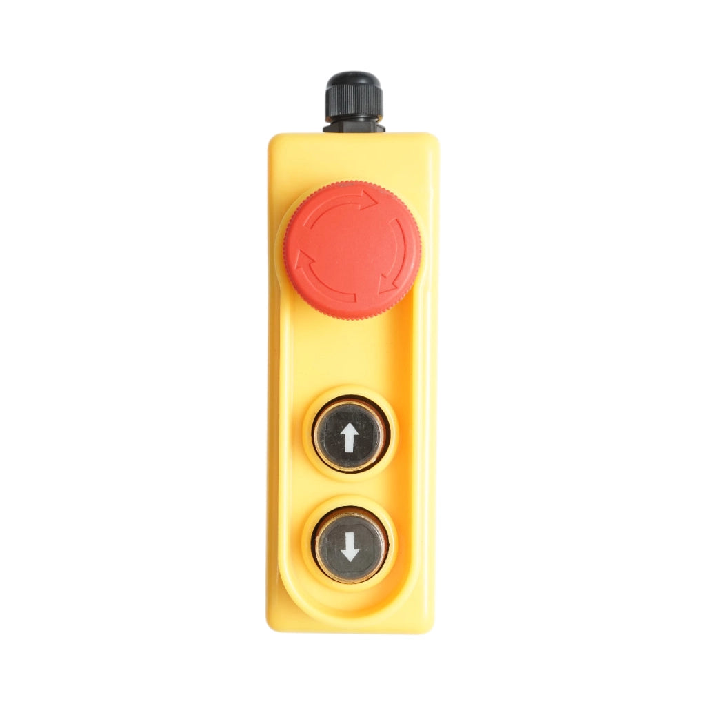 Telecomando industriale con 2 comandi, compatibile con AC 250V/5A – 500V/2A, dotato di pulsante di arresto d’emergenza. Breckner Germany