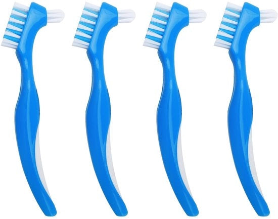 Set di spazzole per protesi 4 pezzi - a doppia faccia - spazzole a strati multipli - setole dure - ideale per protesi dentali - dimensioni 15 x 2 cm - spazzola per denti protesici