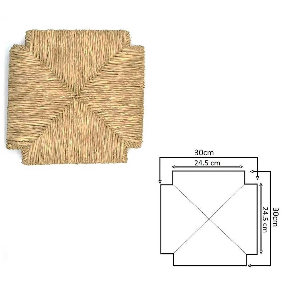 Sgabello h 67 cm in legno noce scuro seduta quadrata in paglia gambe a sciabola