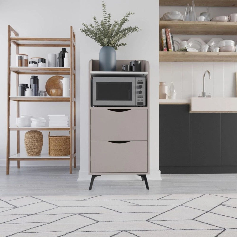 Mobile multiuso Gorki con cassetti tortora e ripiano bianco