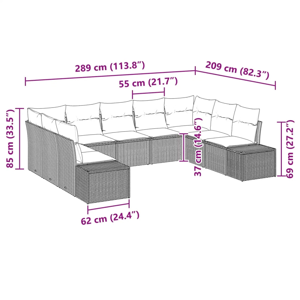 Set Divano da Giardino con cuscino 9 pcs Marrone polyrattan 3347224