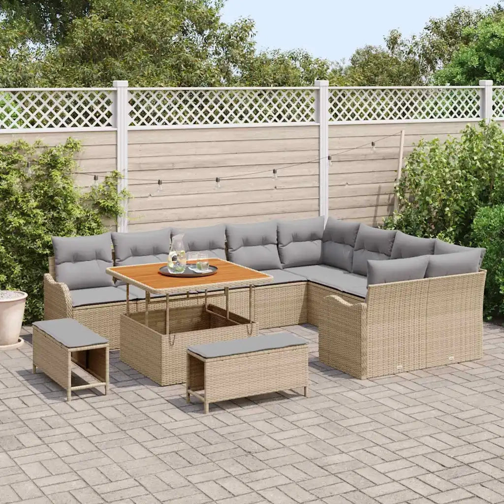Set Divano da Giardino con cuscino 12 pcs Beige e Grigio Chiaro 3364247