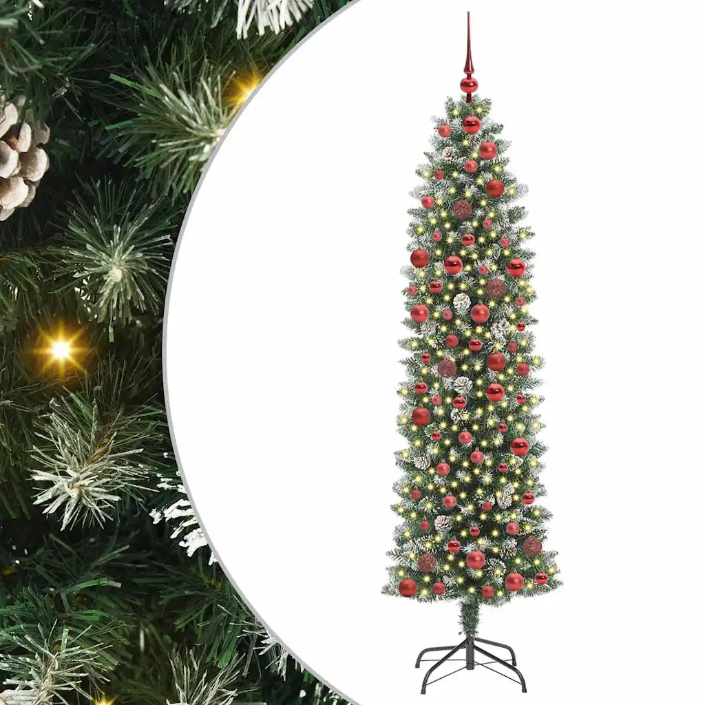 Albero di Natale Artificiale Sottile Verde e Bianco 180 cm 3395293