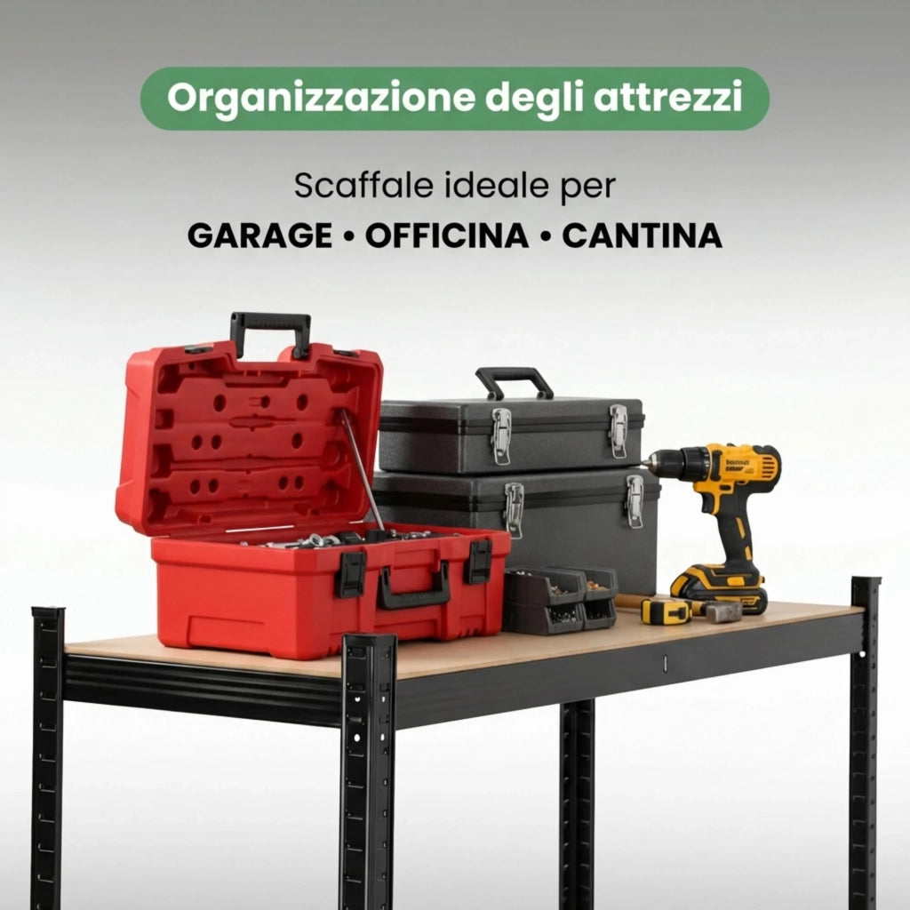 Scaffale portagomme da garage in metallo 3 ripiani Nero 120x40x180 cm