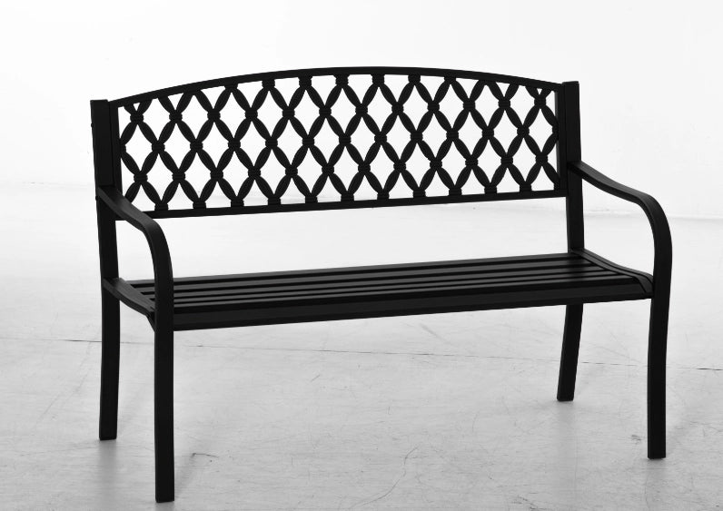 Panchina da Giardino 2 Posti ¨C Xylo ¨C Acciaio e Ghisa Nero 128x58.5x89cm