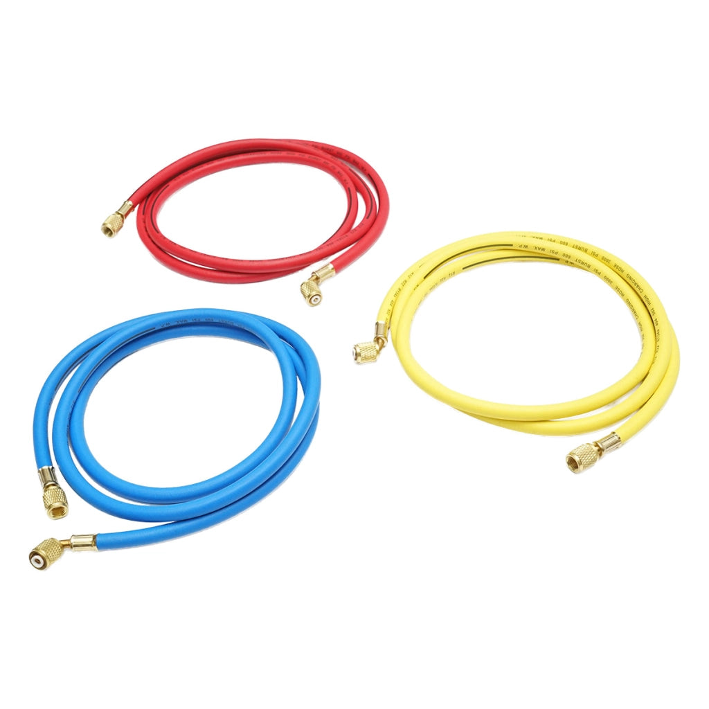 Set di tubi flessibili da 180 cm, 3 colori, per la ricarica di freon R12, R22, R134a, 404, 502