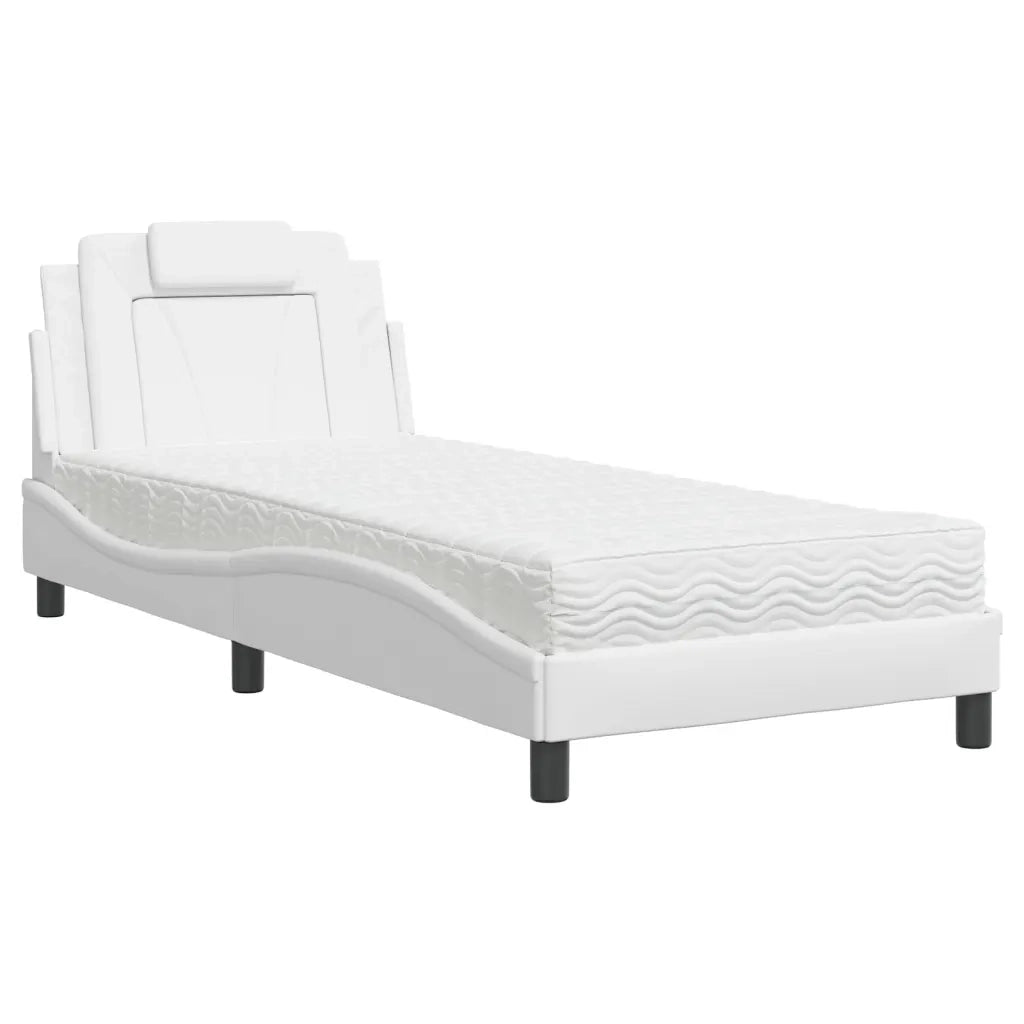 Letto singolo | Letto per adulti | Letto Viana con Materasso Bianco 80x200 cm in Similpelle