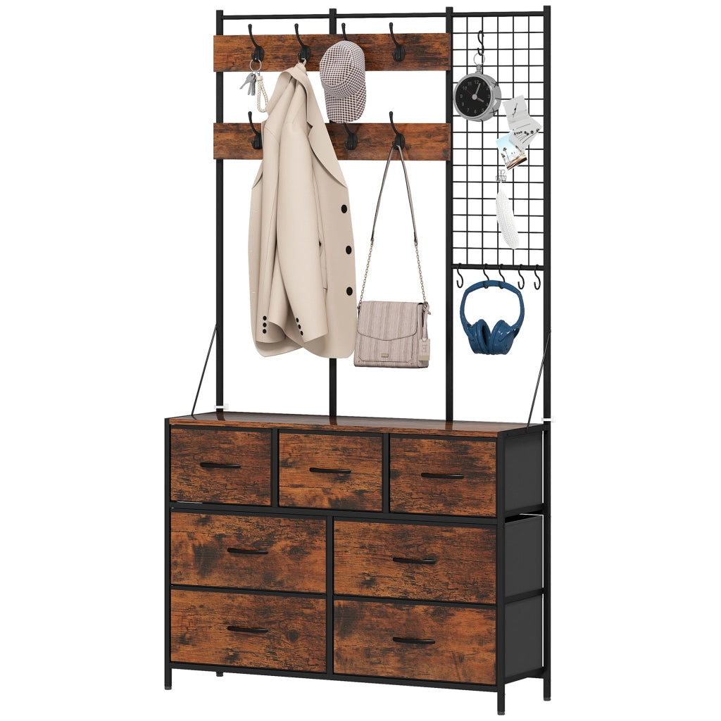Appendiabiti con cassetti e ripiano ¨C Minimal ¨C 100x30x183 cm Marrone R¨²stico