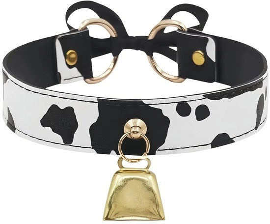 Collare adattabile con stampa di mucche - accessorio di costume - pelle di velluto morbida - cerniera dorata - accessorio di costume giocoso e stile.