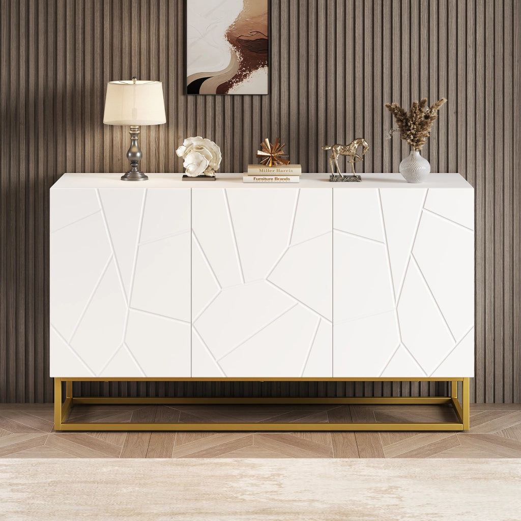 SIDEBOARD 130 cm Bianco/Oro con 3 ante e ripiani regolabili