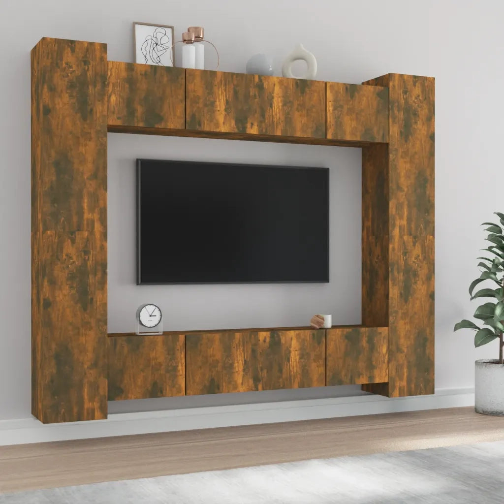 Set Mobili Porta TV 8 pz-Credenza per TV Rovere Fumo in Legno Multistrato 426140