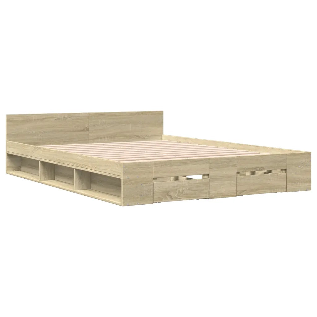 Giroletto Cassetti-Struttura Letto con contenitore Rovere Sonoma 140x190 cm Legno Multistrato 607779