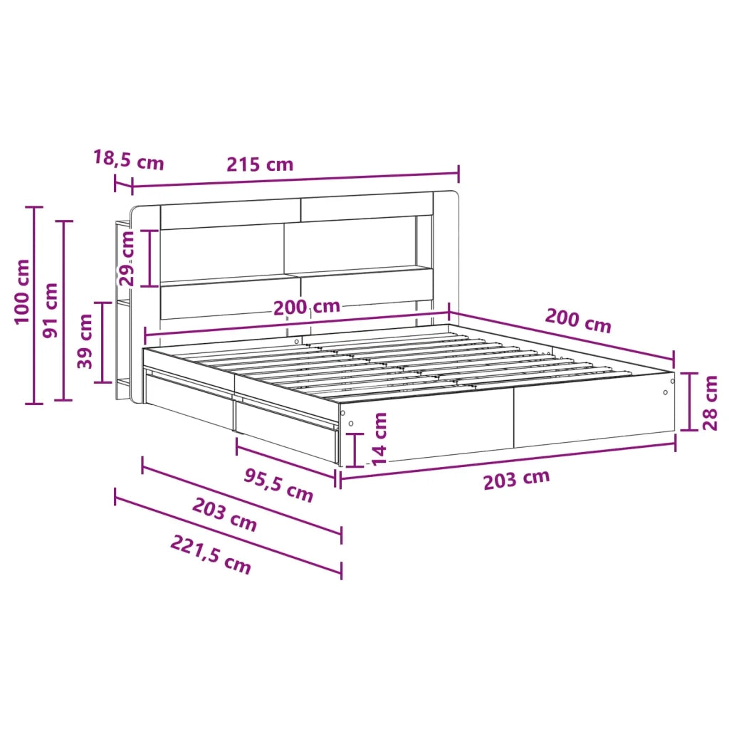 Telaio del letto con storage Sonoma grigio 200 x 200 cm 3433692