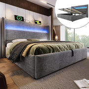Letto 140x200cm?- Xylo - idraulico LED USB lino grigio