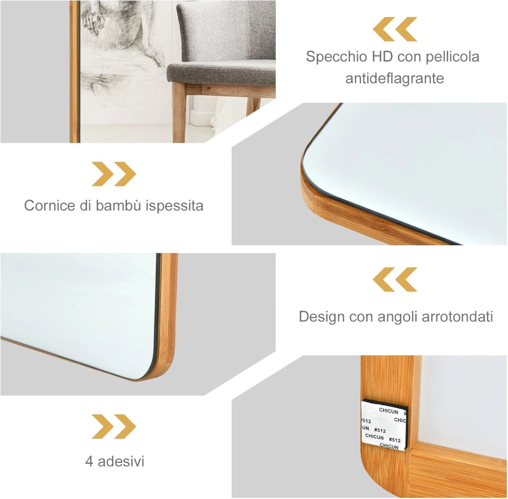 Specchio Figura Intera sulla porta, Specchio Rettangolare da Parete, Specchio Moderno da Trucco da Appendere con 2 Ganci, Ideale per Corridoio Salone Camera da Letto Bagno
