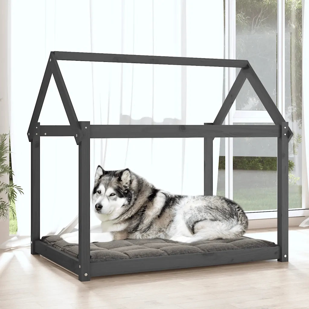 Cuccia per Cani Grigia 111x80x100 cm in Legno Massello di Pino CFW5655478