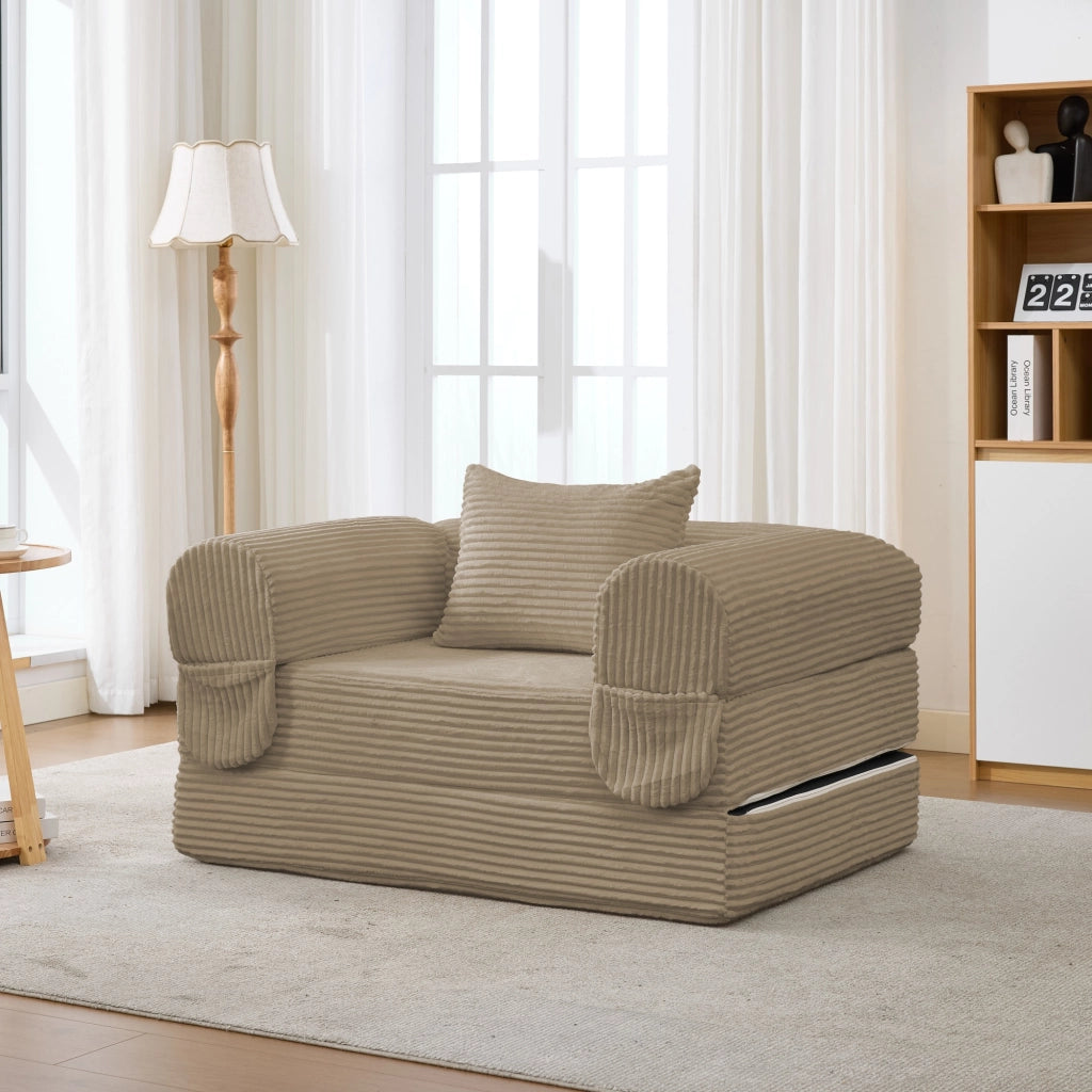 Poltrona trasformabile in letto 1 posto con Cuscino, Divano letto pieghevole, in Corduroy, Marrone
