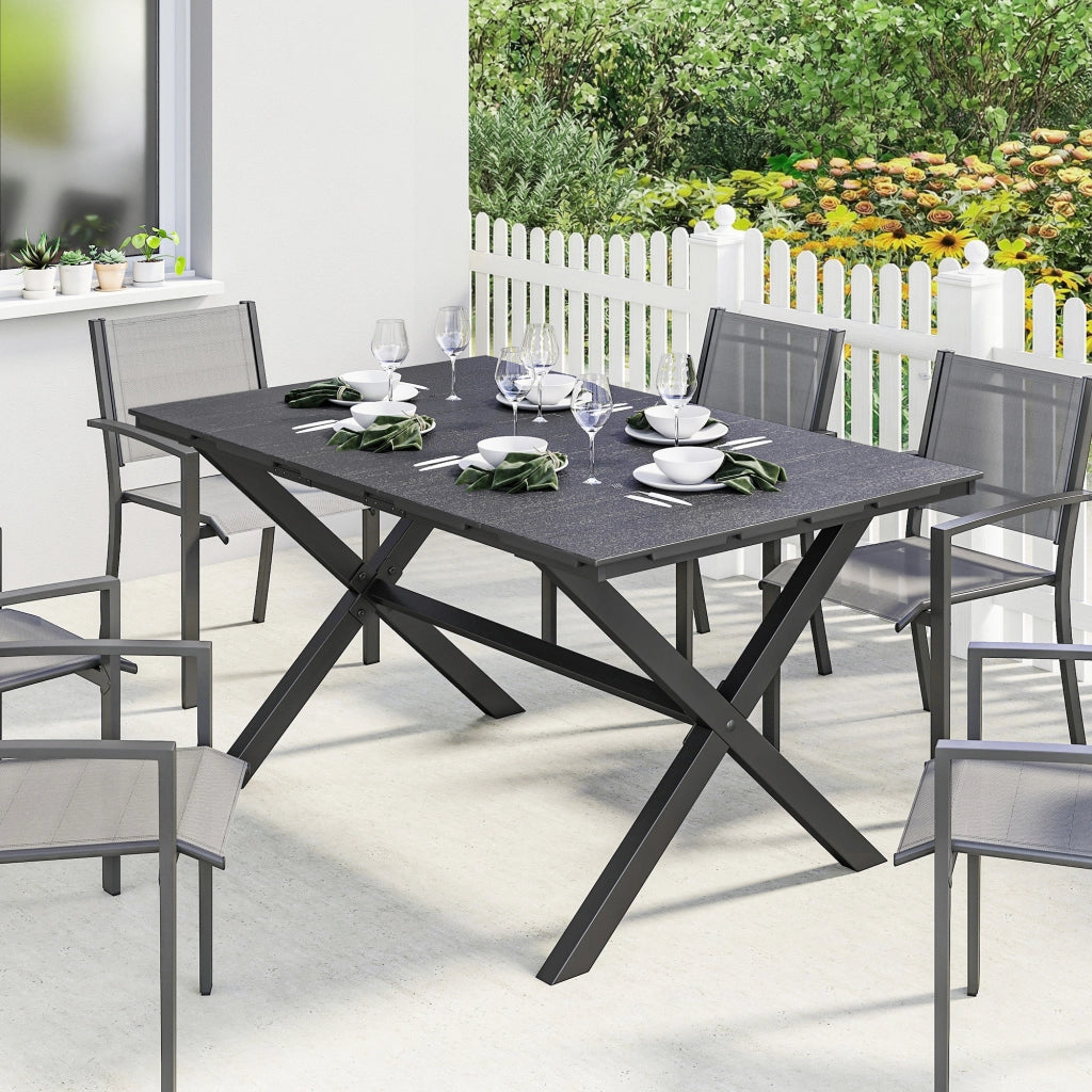 Tavolo da pranzo rettangolare per esterno effetto legno 150x90x74 cm ¨C Xylo ¨C Nero