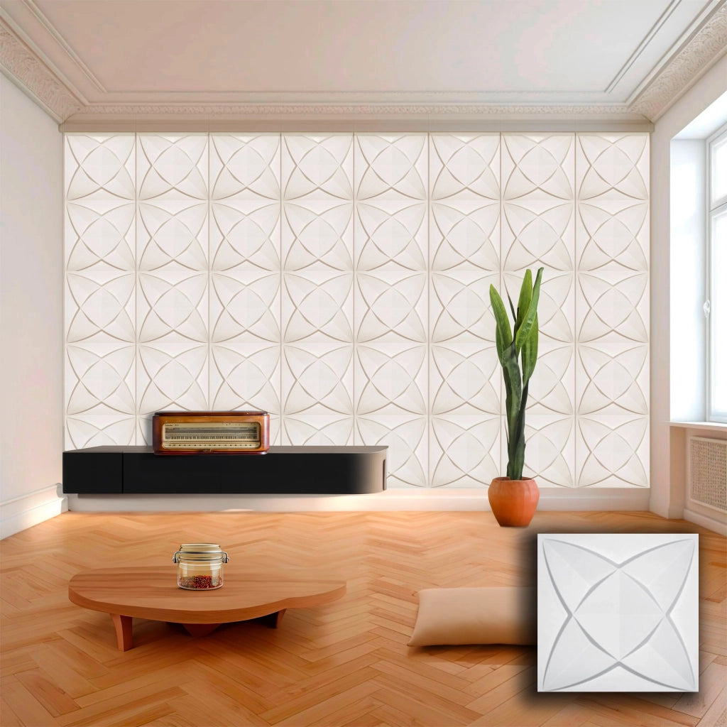 Pannello in fibra naturale a parete 3D, rivestimento di lusso 3D 50X50cm BIANCO verniciabile PETALI
