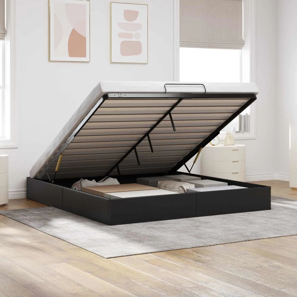 Letto ottomano Nero King size Similpelle 3403066