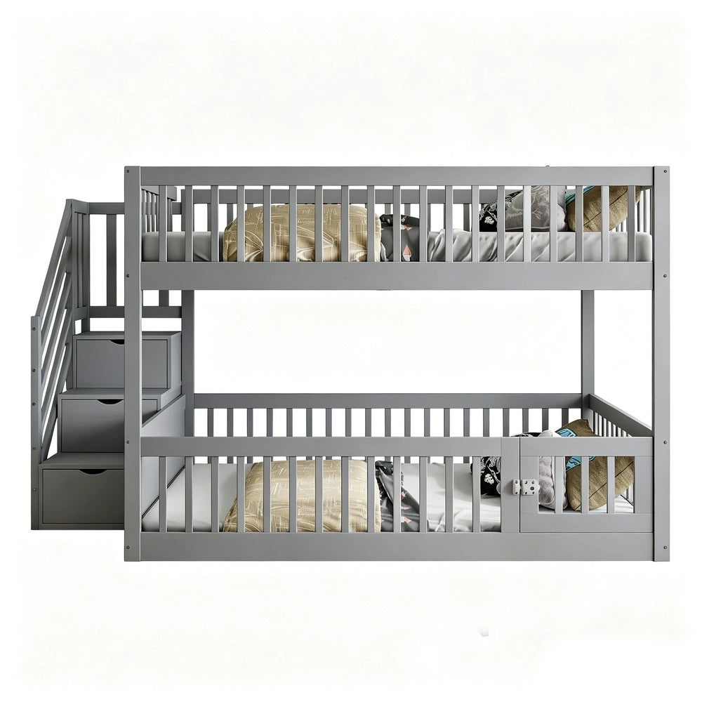 Letto a Castello 140x200 con Cassetti e Scala ¨C MINIMAL ¨C Grigio, Legno