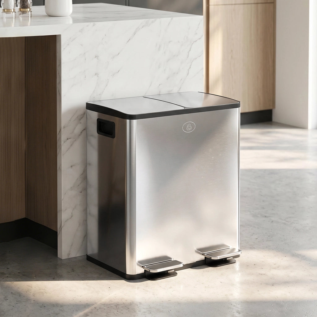 Cestino Rifiuti 2 Scomparti ¨C Zephmum ¨C Acciaio Inox e PP 45.8x36x51.6 cm