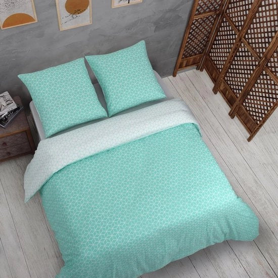 Dekbedovertrek 3 pezzi in turquesa Oeko-Tex - 220x240 cm - 80% cotone e 20% poliestere - con cerniera - inclusi 2 cuscini con coperture - 65x65 cm - modello a puzzle di coperta da letto 240 x 220 cotone