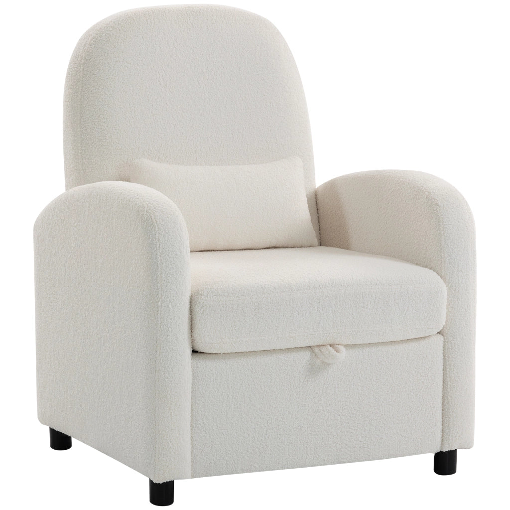Poltrona Moderna con Cuscino e Spazio Contenitore ¨C Zephmum ¨C Rivestimento in Pile Teddy Crema 76x77x95 cm