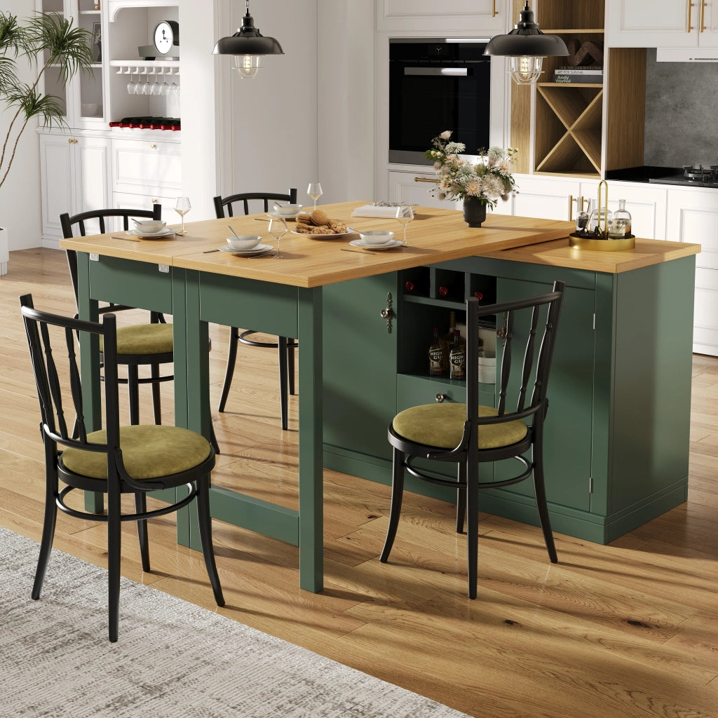 Tavolo Bar Allungabile con Funzione Girevole 360¡ã e Vano Contenitore ¨C Xylo ¨C Verde Scuro, 120-180 cm