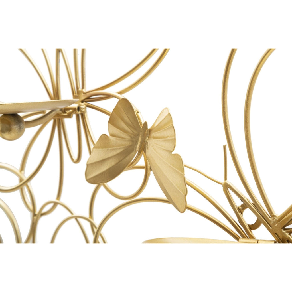 Portacandele da muro Farfalle in ferro dorato CM 61x12x34