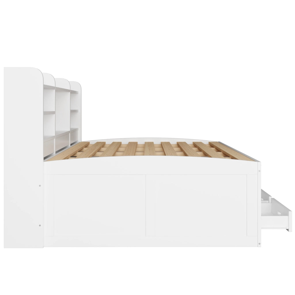 LETTO estraibile 140x200 cm Bianco con LED, 3 cassetti