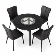 Set tavolo da pranzo e sedie con 1 tavolo rotondo e 4 sedie; ripiano in vetro; in MDF; vetro; metallo e PU nero