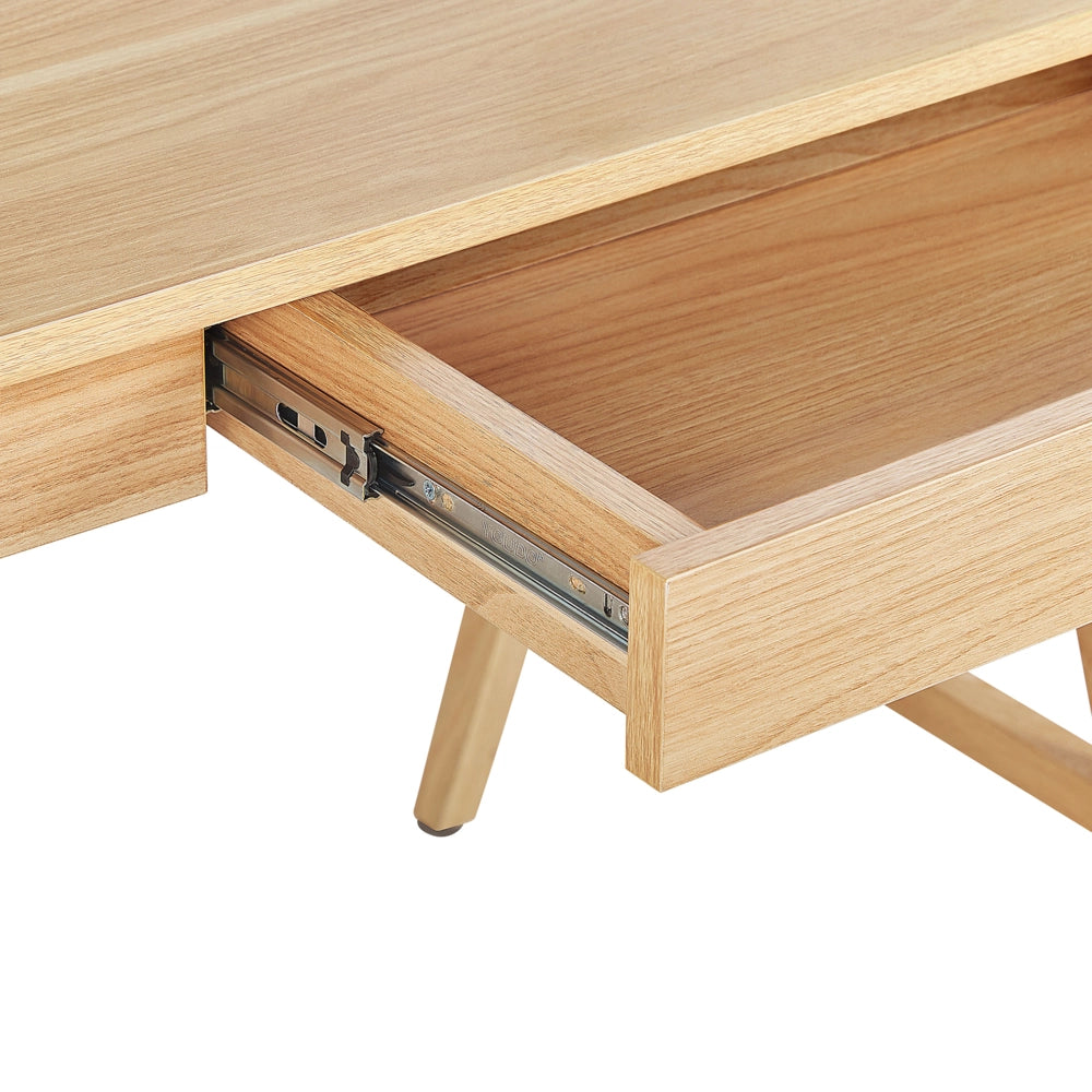 Scrivania per home office in legno chiaro 120 x 70 cm Postazione di lavdorato con 2 cassetti