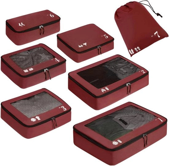 Set di Organizzazione per Valigie 7 pezzi – Cubi di Packed – Fissati e Leggeri – Organizzatore di Viaggio per Abbigliamento e Scarpe – Beige