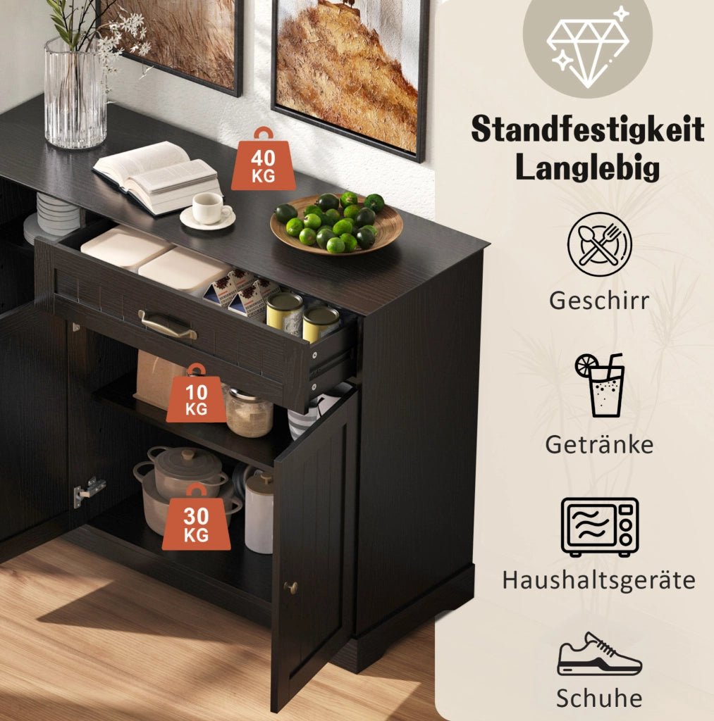 Credenza moderna in MDF nero con 3 ante; 1 cassetto e ripiani regolabili