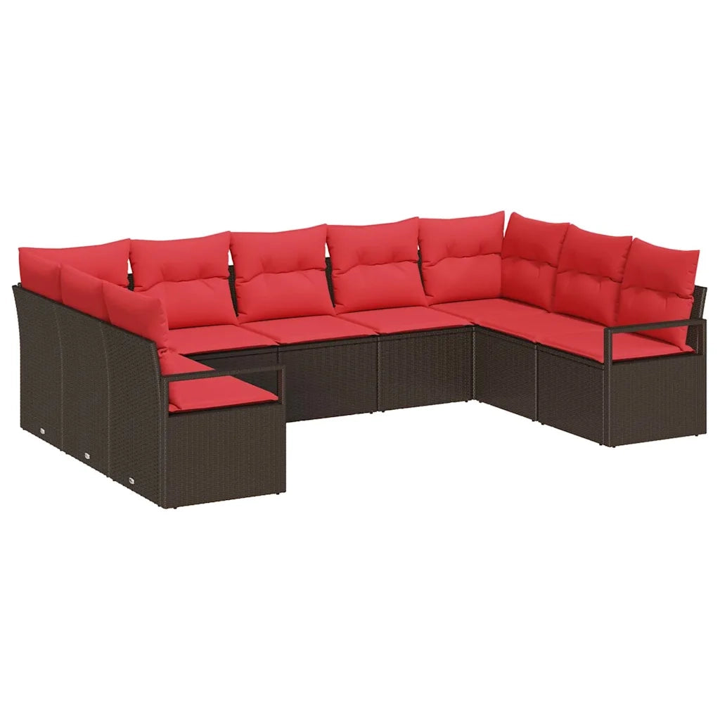 Set di divani con cuscino 9 pcs Marrone polyrattan 3346544