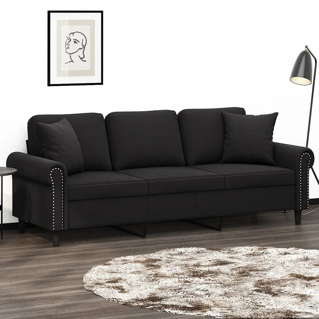 Divano a 3 Posti con Cuscini-Sofa 3 Posti con Cuscini Nero 180 cm in Velluto 523477