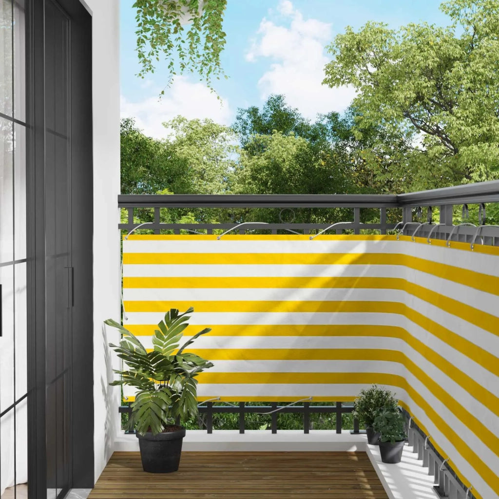 Schermo da balcone-Pannello per balcone Giallo e Bianco 100 x 400 cm Tessuto Oxford