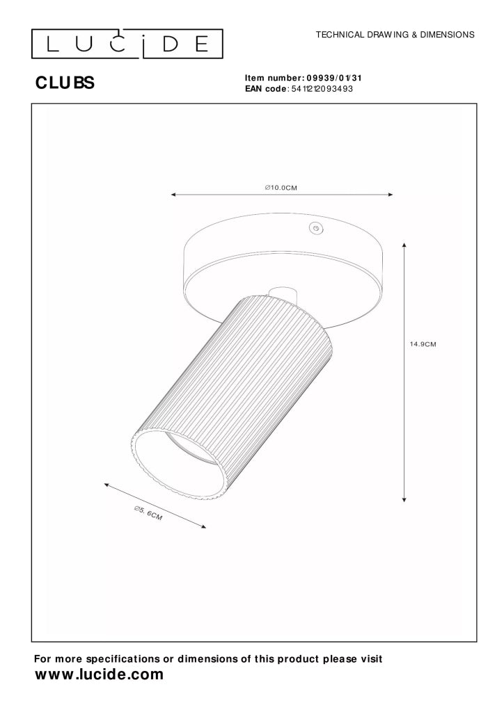 Faretto plafoniera Lucide Clubs bianco 1xGU10 40W alluminio