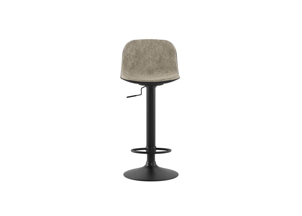 Sgabello Moderno Teo con Alzata a Gas, Rivestimento in Microfibra Beige e Struttura in Metallo Nero, Seduta Regolabile in Altezza