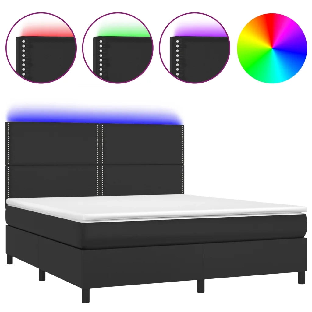 Giroletto a Molle con Materasso e LED Nero 180x200cm Similpelle 3135897