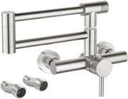 Opvouwbare kraan per cucina, miscelatore cucina con rubinetto per vasca con 360° di rotazione, per vasca da bagno con due maniglie, in acciaio inox liscio.